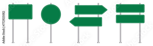 Road traffic signs set. blank board with place for text. green information sign. direction. vector illustration on transparent background.