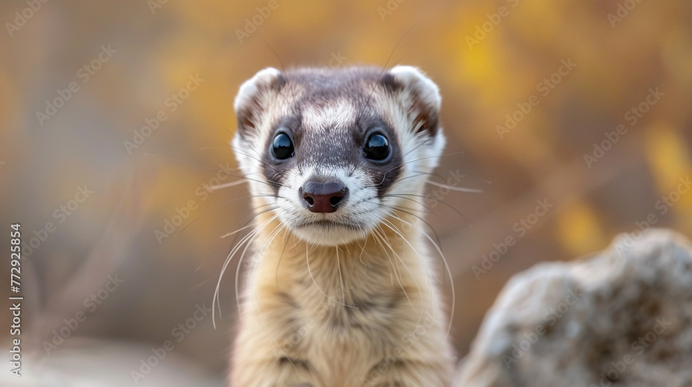 Fototapeta premium endangered weasel or ferret , Earth Day or World Wildlife Day concept. Save our planet, protect green nature and endangered species, biological diversity theme