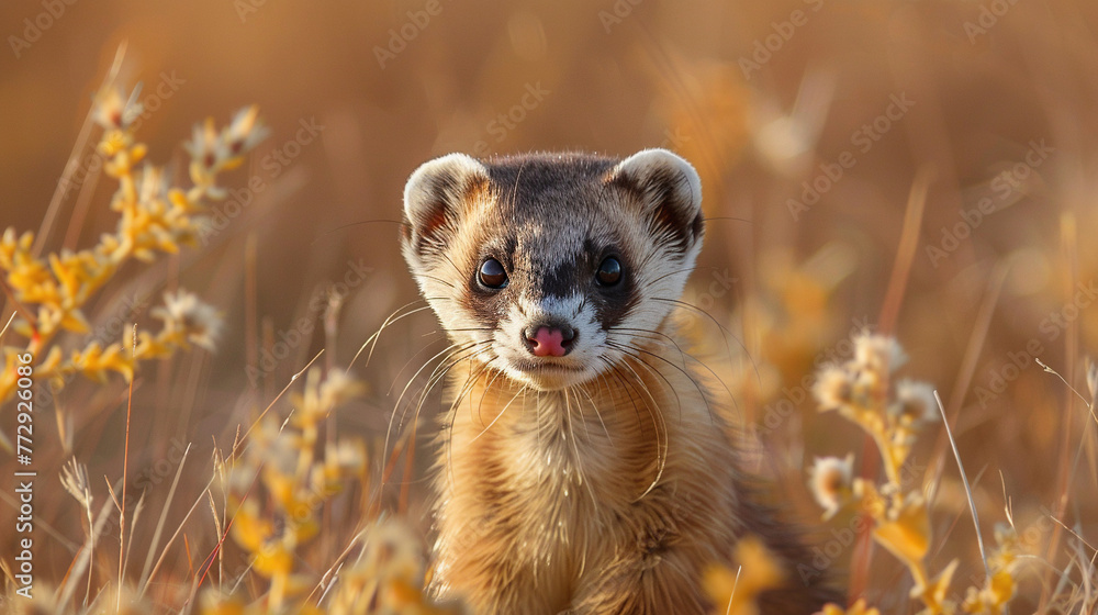 Fototapeta premium endangered weasel or ferret , Earth Day or World Wildlife Day concept. Save our planet, protect green nature and endangered species, biological diversity theme
