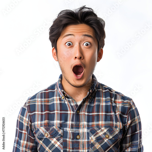 Asian man expressing surprise isolated on white background, photo, png
 photo