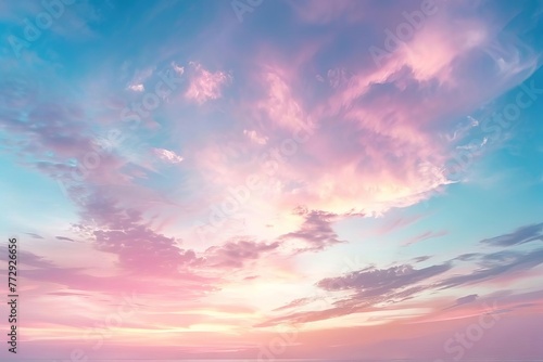 Ethereal Fantasy Sunset Sky with Vibrant Gradient Colors - Peaceful and Uplifting Panorama © furyon