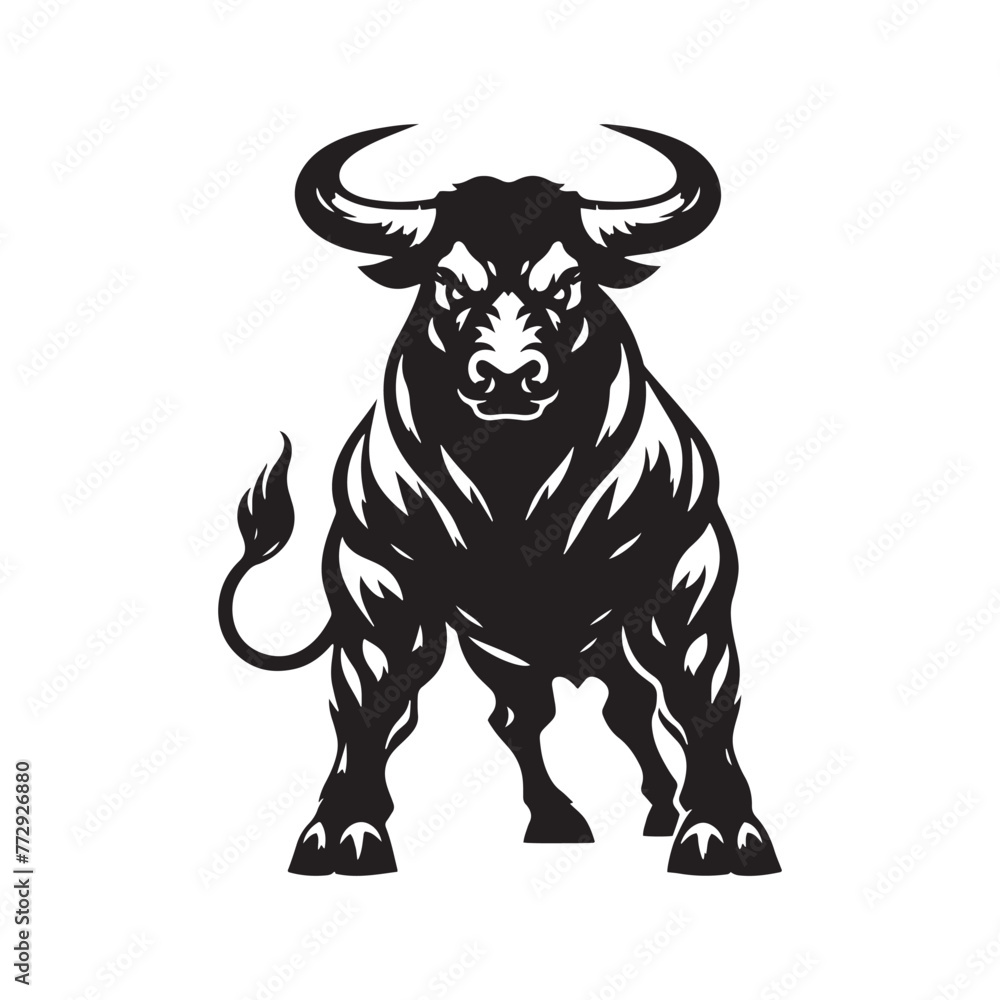 Vector Silhouette of an Angry Ox Exuding Raw Power and Intensity in Motion- Angry OX Black Vector Stock. Vector Silhouette of an Angry Ox Exuding Raw Power and Intensity in Motion- Angry OX Black Vector Stock.