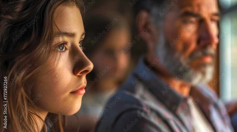 Generational reflection - portrait of grandfather and granddaughter
