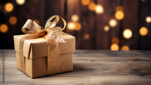 golden gift box on christmas background