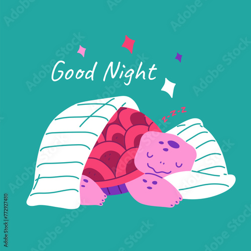 Sleeping turtle "Good Night" vector illustration