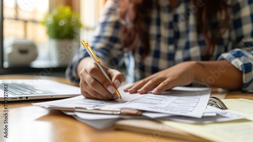A person submitting financial documents for a mortgage pre-approval. photo