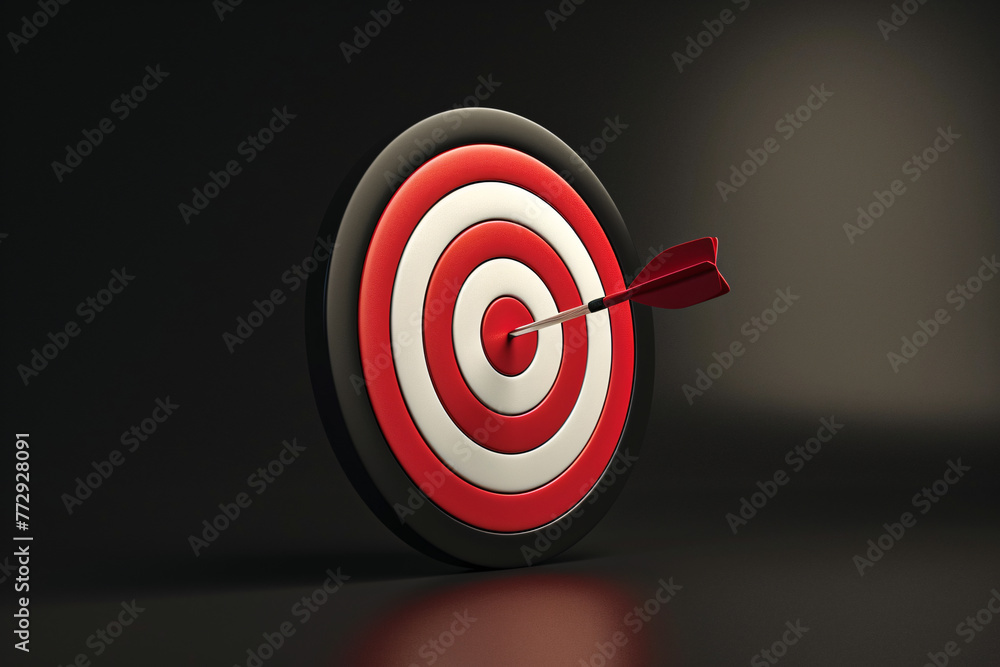 a red and white target with a dart in the middle
