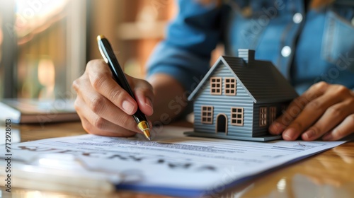 A person submitting financial documents for a mortgage pre-approval. photo