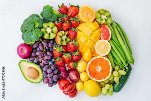 Healthy brain made of fresh fruits and vegetables  nutrition for mental wellness  creative concept