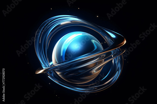 a blue sphere with rings around it