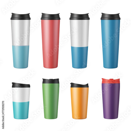 tumbler cup with open push in lid realistic on Isolated transparent background png. generated with AI