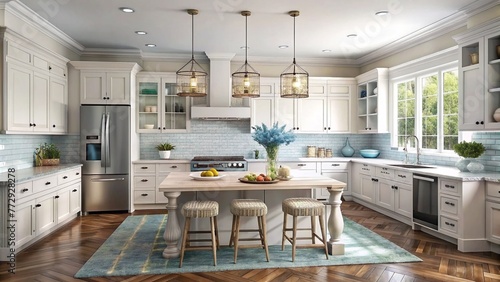 Hamptons style kitchen with beach and ocean inspired designs photo