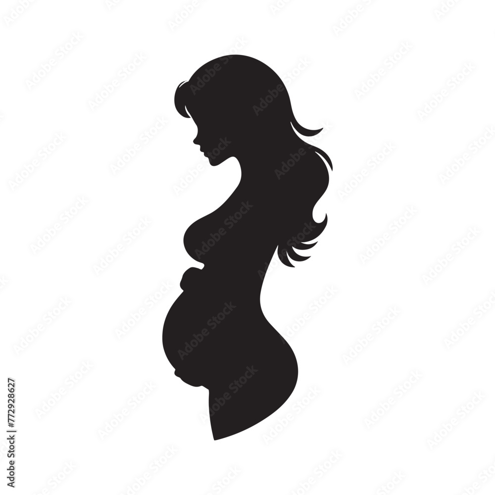 Vector Silhouette of a Pregnant Woman Embracing Maternal Serenity and Radiance- pregnant woman vector stock