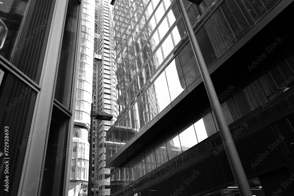 Fototapeta premium Die Skyline Frankfurt am Main in beeindruckenden schwarz weiß Aufnahmen