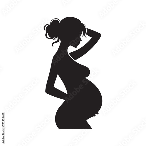 Vector Silhouette of a Pregnant Woman Embracing Maternal Serenity and Radiance- pregnant woman vector stock