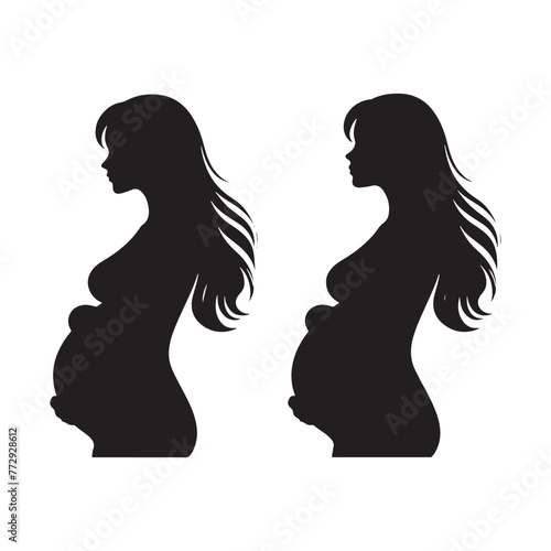 Vector Silhouette of a Pregnant Woman Embracing Maternal Serenity and Radiance- pregnant woman vector stock