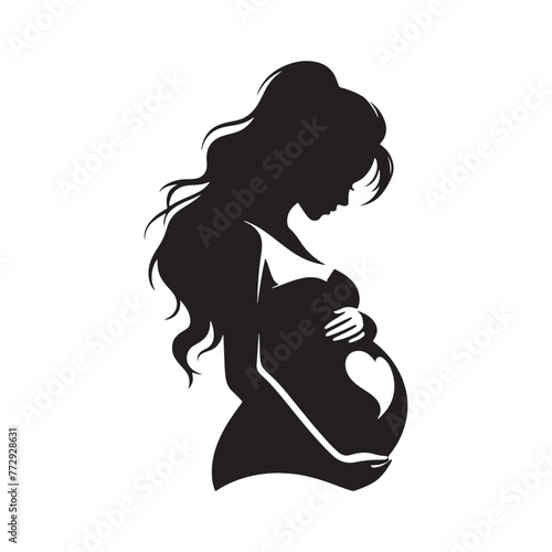 Vector Silhouette of a Pregnant Woman Embracing Maternal Serenity and Radiance- pregnant woman vector stock