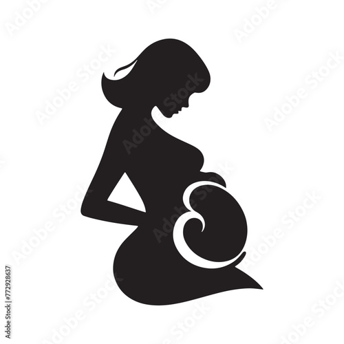 Vector Silhouette of a Pregnant Woman Embracing Maternal Serenity and Radiance- pregnant woman vector stock