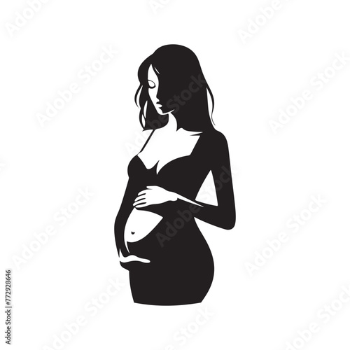 Vector Silhouette of a Pregnant Woman Embracing Maternal Serenity and Radiance- pregnant woman vector stock