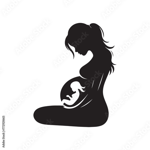 Vector Silhouette of a Pregnant Woman Embracing Maternal Serenity and Radiance- pregnant woman vector stock