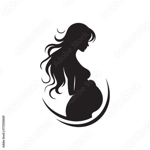Vector Silhouette of a Pregnant Woman Embracing Maternal Serenity and Radiance- pregnant woman vector stock