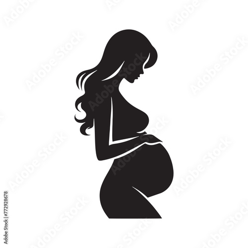 Vector Silhouette of a Pregnant Woman Embracing Maternal Serenity and Radiance- pregnant woman vector stock