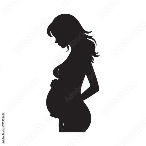 Vector Silhouette of a Pregnant Woman Embracing Maternal Serenity and Radiance- pregnant woman vector stock