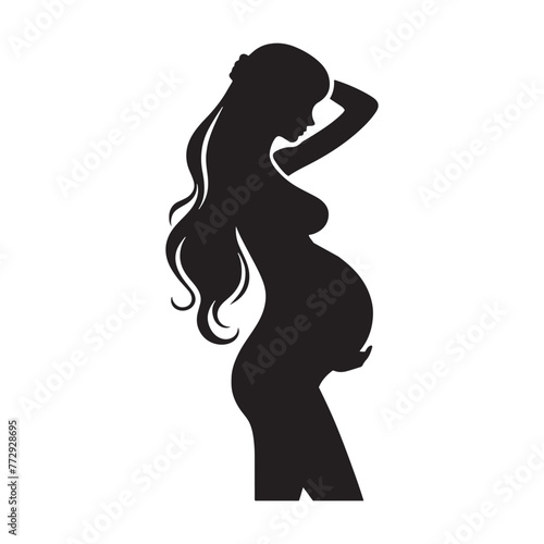 Vector Silhouette of a Pregnant Woman Embracing Maternal Serenity and Radiance- pregnant woman vector stock