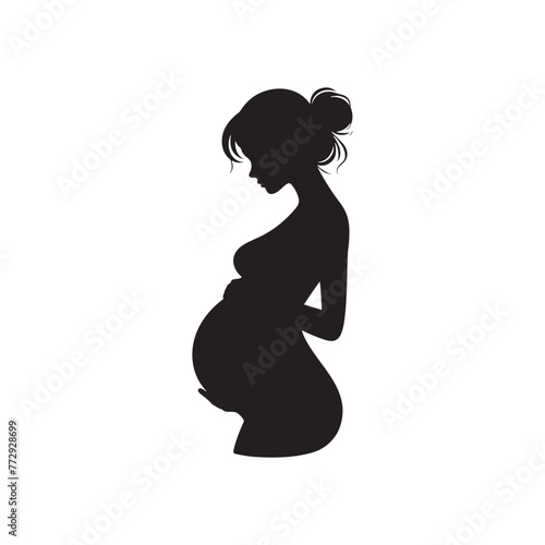 Vector Silhouette of a Pregnant Woman Embracing Maternal Serenity and Radiance- pregnant woman vector stock