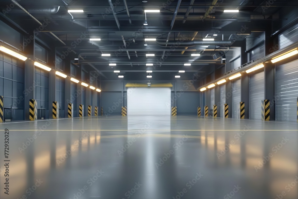Modern Warehouse Interior with Bright Lights, Logistics Shipping Cargo Center 3D Illustration Modern Warehouse Interior with Bright Lights, Logistics Shipping Cargo Center 3D Illustration