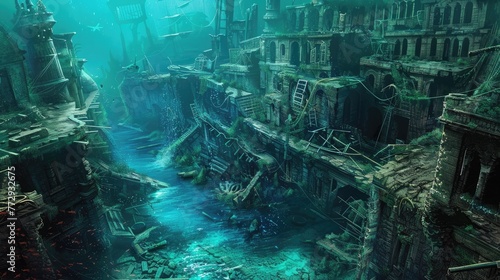 Old ruin sunken town -. Generative AI © Dvid