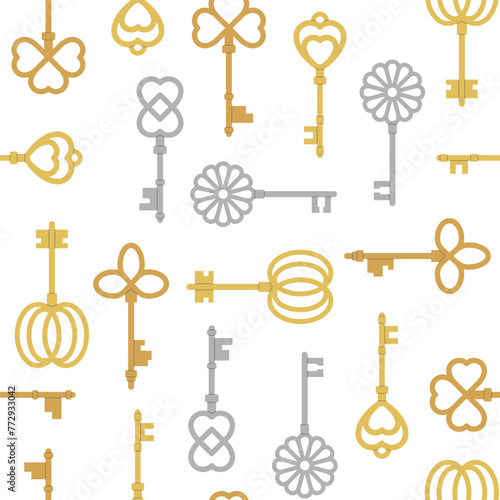 Seamless pattern with antique keys on a white background. Vector illustration