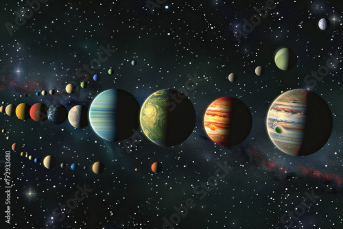 Generative ai on theme of parade of planets in solar system  bright stars glow in atmosphere