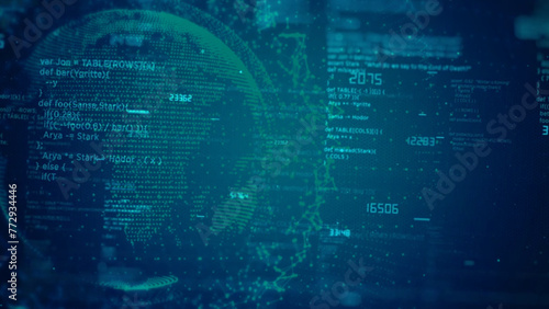 Cyber security concept with binary code on computer screen. Abstract background. Data security concept.