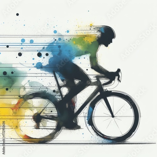 Cycling in watercolor paint illustration with Generative AI.
