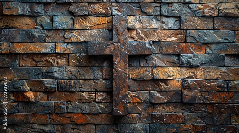 Cross-section of a brick wall with a rusty cross Generative AI Cross-section of a brick wall with a rusty cross Generative AI