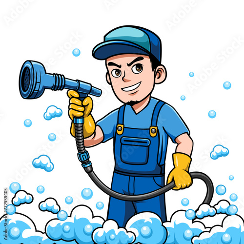 Character of a car washer, for logo and mascot design