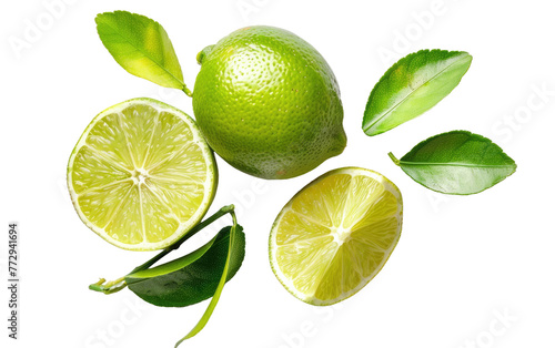 Close-Up View of Half a Ripe Lime with Segments isolated on transparent Background