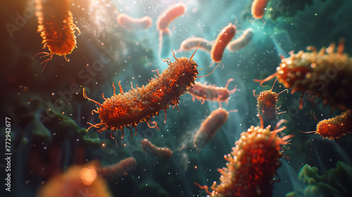 Macro view of healthy gut bacteria and microbes