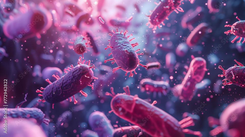 Macro view of healthy gut bacteria and microbes Macro view of healthy gut bacteria and microbes