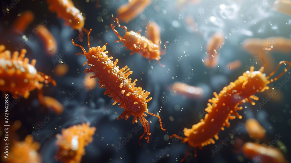 Macro view of healthy gut bacteria and microbes Macro view of healthy gut bacteria and microbes