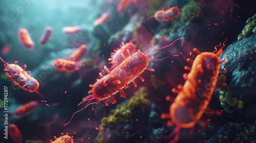 Macro view of healthy gut bacteria and microbes photo