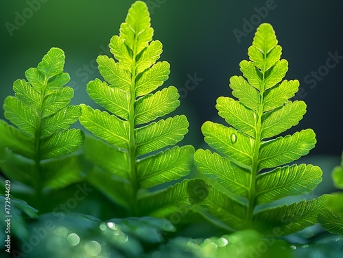 Young green shoots of ferns. Close up. Hawaiian Hapuu ferns, shoots and leaves photo