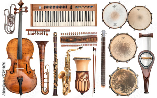 Array of Musical Instruments isolated on transparent Background