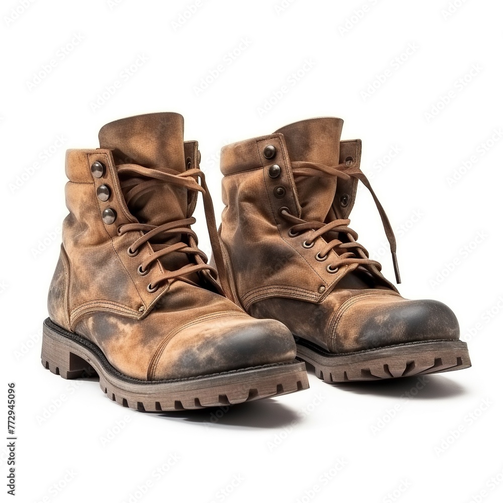 Pair of old boots isolated on white Pair of old boots isolated on white