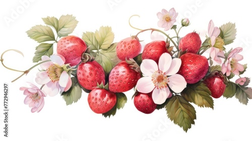 Succulent strawberries in watercolor elegance, isolated on a white background