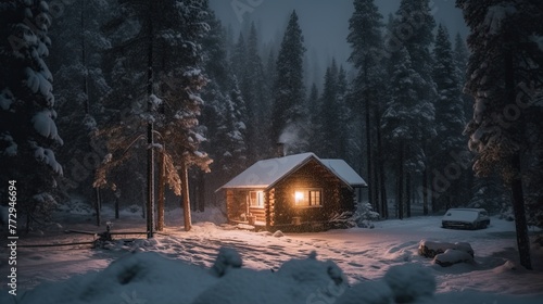 house in the winter forest at night © Didar