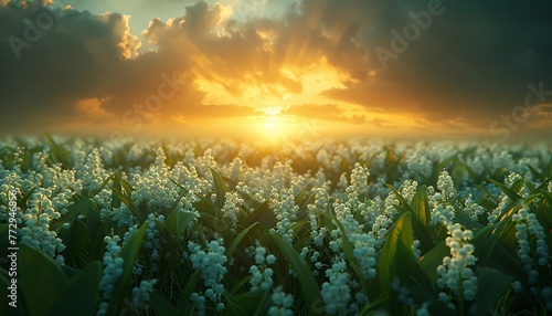 Sunrise Serenity A Field of Flowers in Full Bloom Generative AI