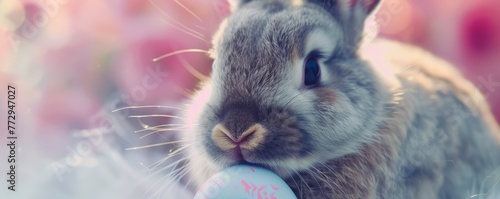 Rabbit holding an easter egg photo