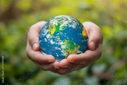 Hands holding Earth, net zero global